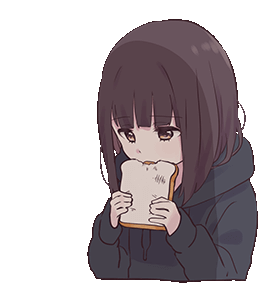 anime girl wearing hoodie eating slice of bread
